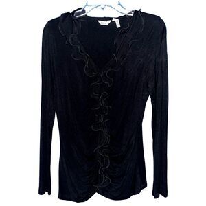 Ravel black ruffle long sleeve blouse NWT small